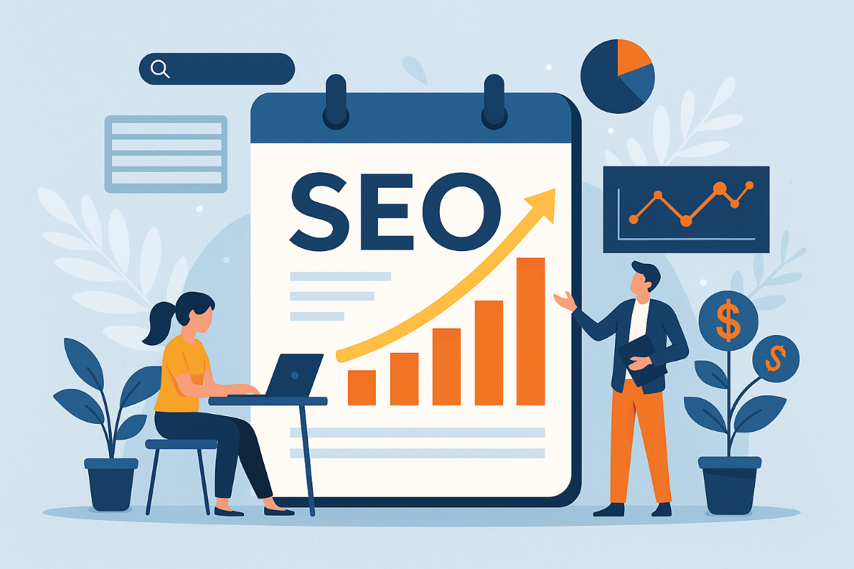 SEO yatırımının web sitelerinin büyümesindeki önemini anlatan illüstrasyon