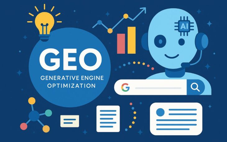 Generative Engine Optimization (GEO) ve SEO entegrasyonunun dijital pazarlama üzerindeki etkisini anlatan illüstrasyon.