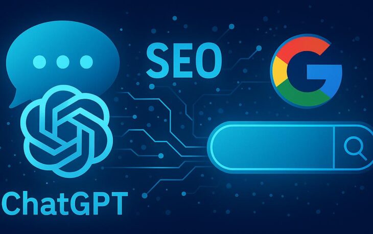 ChatGPT sohbetlerinin SEO ile ilişkisini anlatan dijital bir illüstrasyon görseli.