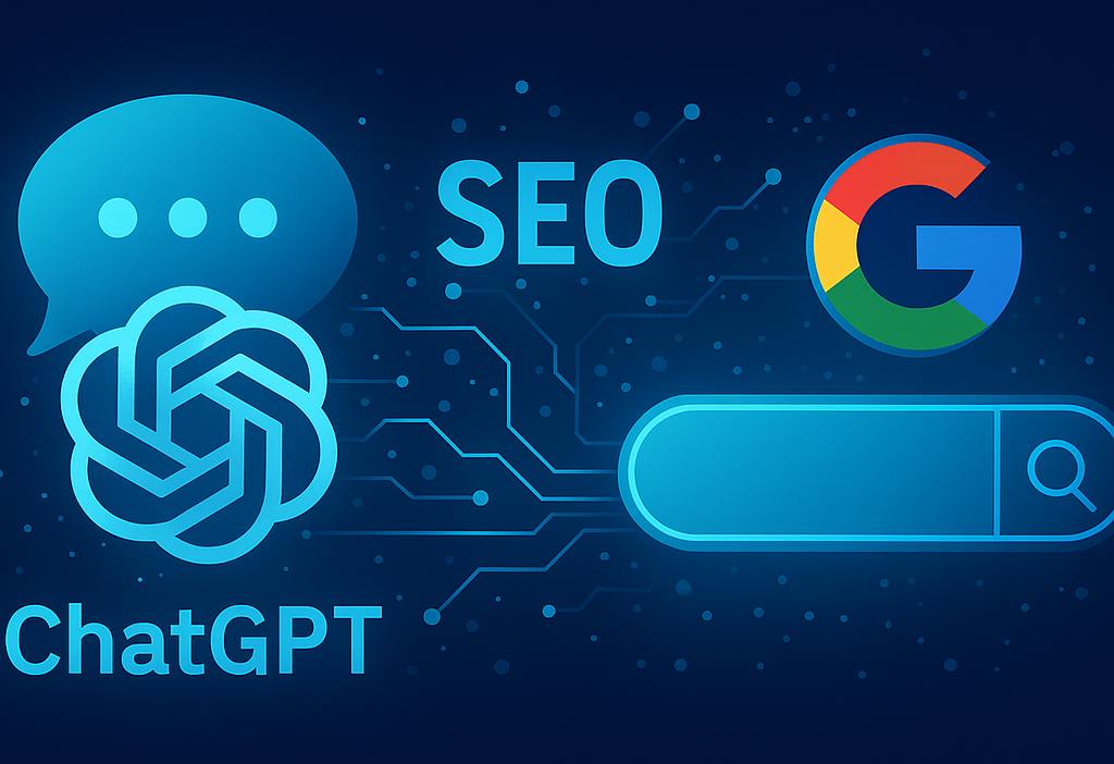 ChatGPT sohbetlerinin SEO ile ilişkisini anlatan dijital bir illüstrasyon görseli.