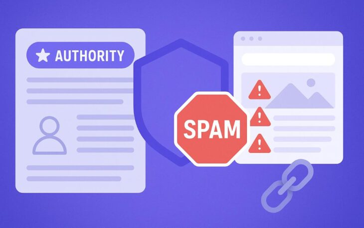 Google’ın site itibarını kötüye kullanma politikasını anlatan SEO odaklı dijital illüstrasyon.