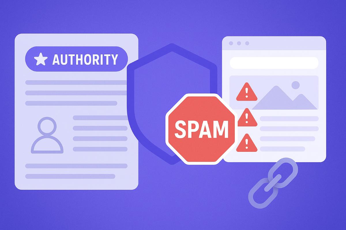 Google’ın site itibarını kötüye kullanma politikasını anlatan SEO odaklı dijital illüstrasyon.